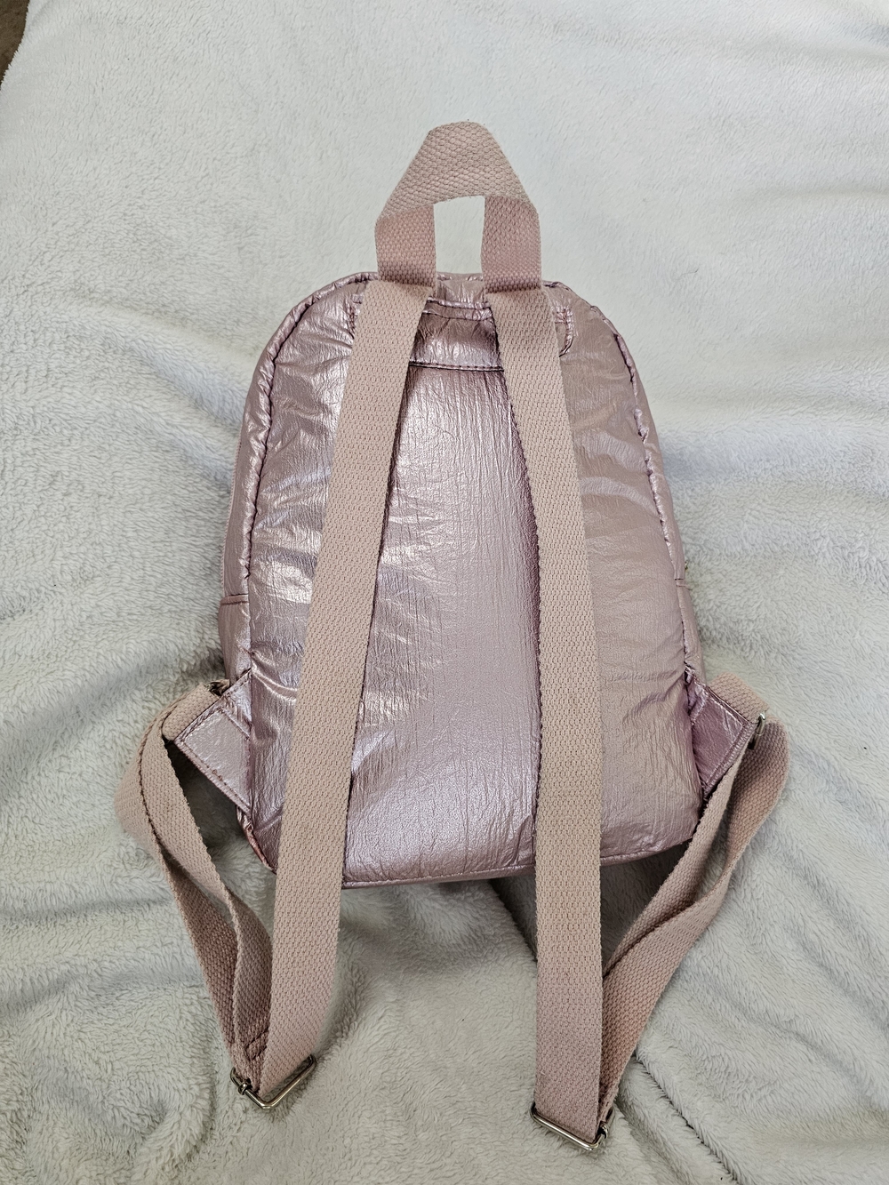 Metallic Blush Pink Heart Pocket Mini Backpack - Picture 10 of 11